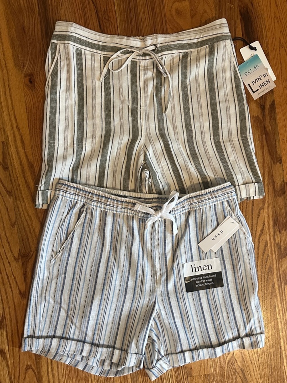 Lot Bundle Linen Blend Striped Women’s Shorts - Light Blue & Olive Medium M NWT